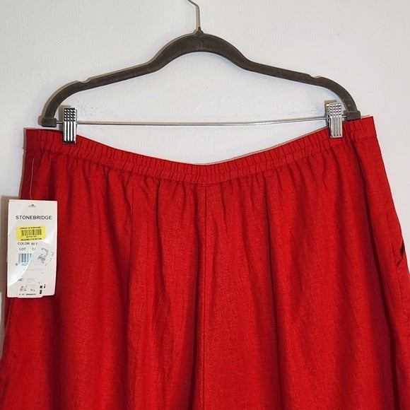 Stonebridge Red Linen Blend Relaxed Fit Shorts Size 24W NWT