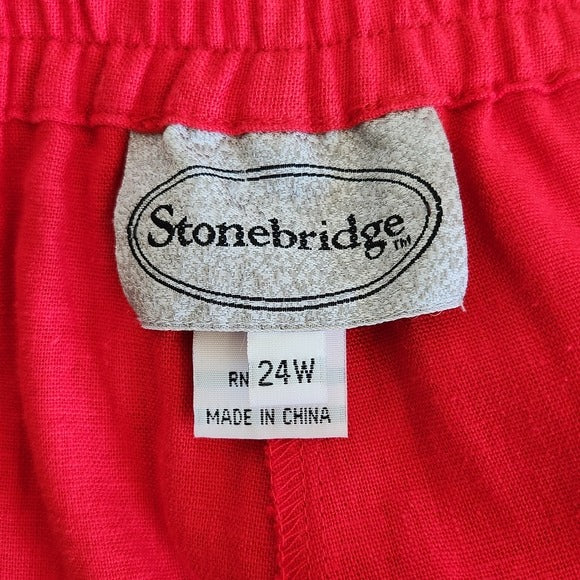 Stonebridge Red Linen Blend Relaxed Fit Shorts Size 24W NWT
