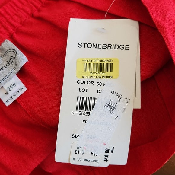 Stonebridge Red Linen Blend Relaxed Fit Shorts Size 24W NWT