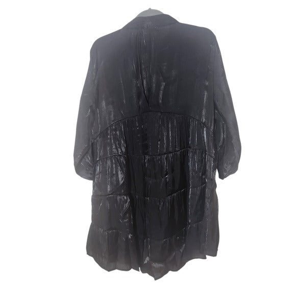 Umgee Black Satin Collared Button-Up Tunic Size XL NWT