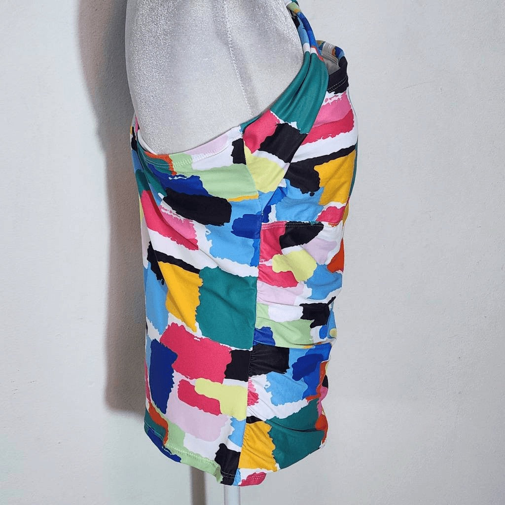 Tempt Me Colorful Print Tankini Swimsuit with Black Bottoms NWT Size Medium