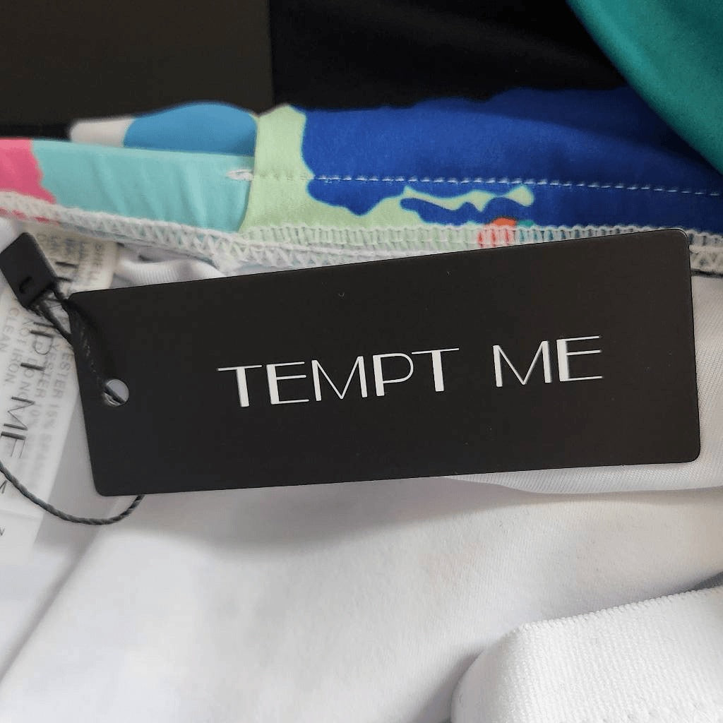 Tempt Me Colorful Print Tankini Swimsuit with Black Bottoms NWT Size Medium