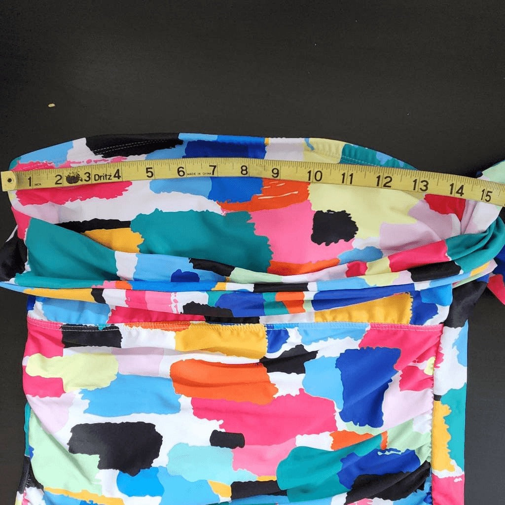 Tempt Me Colorful Print Tankini Swimsuit with Black Bottoms NWT Size Medium