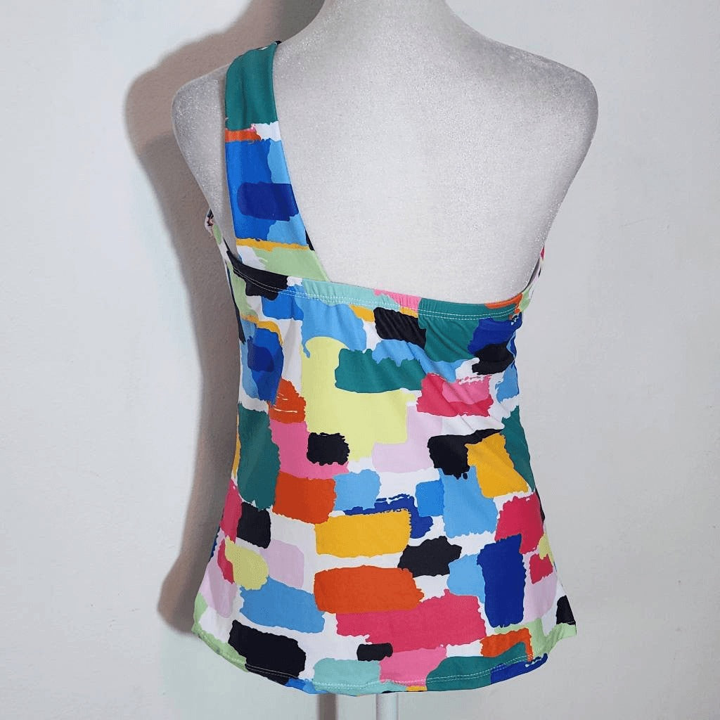 Tempt Me Colorful Print Tankini Swimsuit with Black Bottoms NWT Size Medium