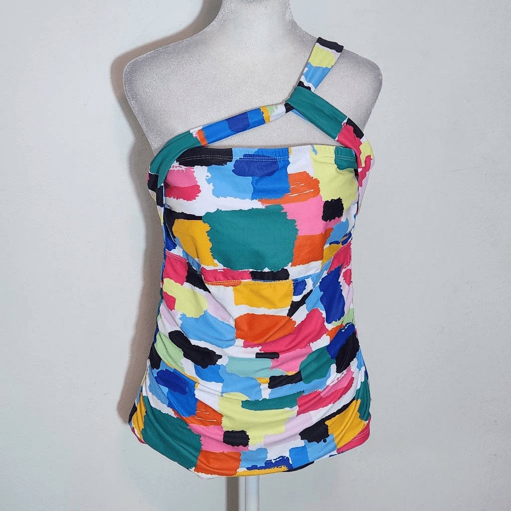 Tempt Me Colorful Print Tankini Swimsuit with Black Bottoms NWT Size Medium