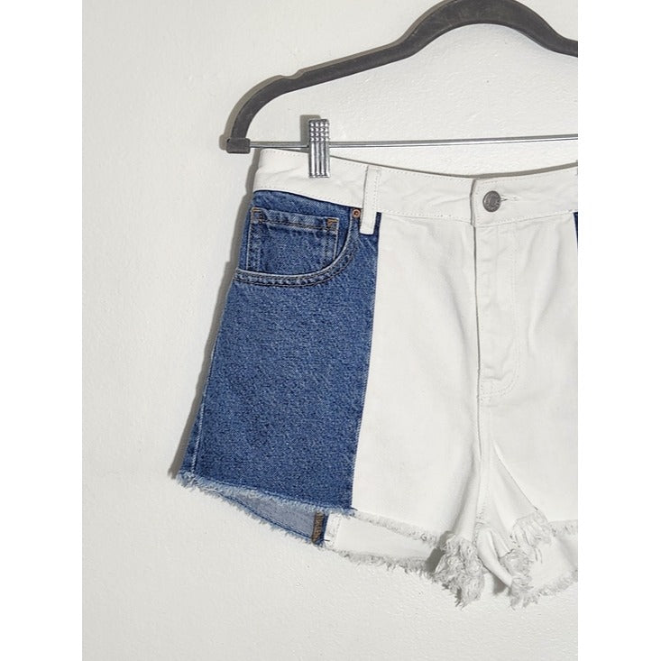 PacSun Two-Tone White and Blue Denim High Rise Festival Shorts Size 29