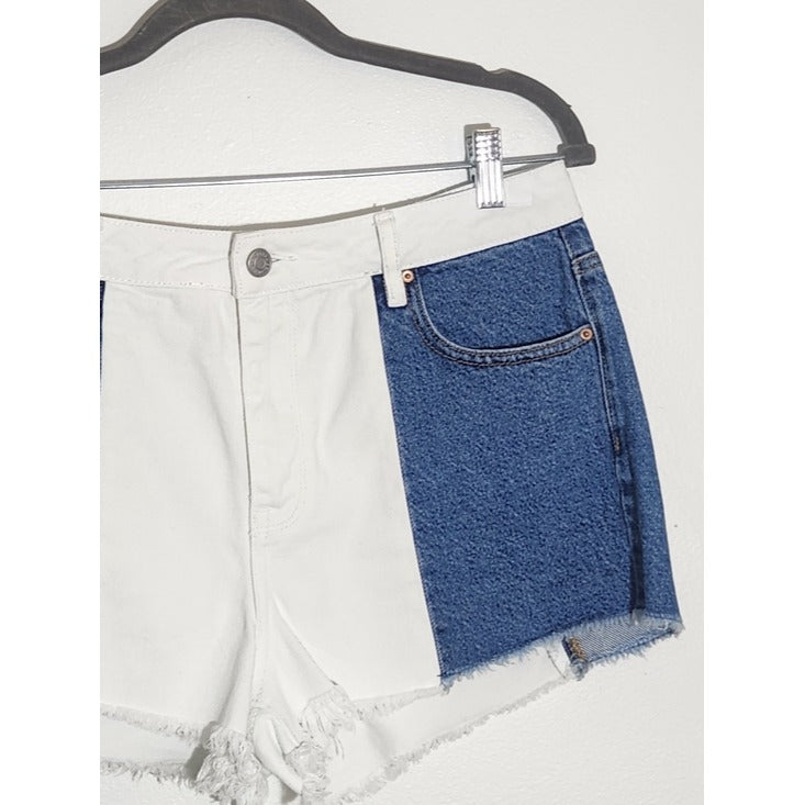 PacSun Two-Tone White and Blue Denim High Rise Festival Shorts Size 29