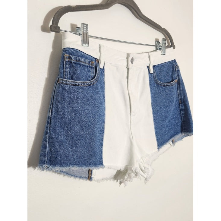 PacSun Two-Tone White and Blue Denim High Rise Festival Shorts Size 29