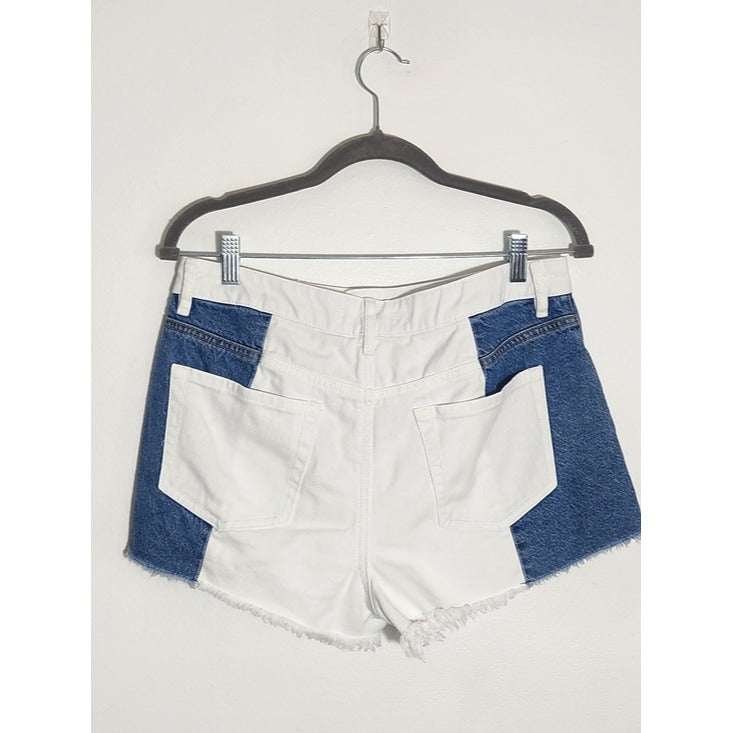 PacSun Two-Tone White and Blue Denim High Rise Festival Shorts Size 29