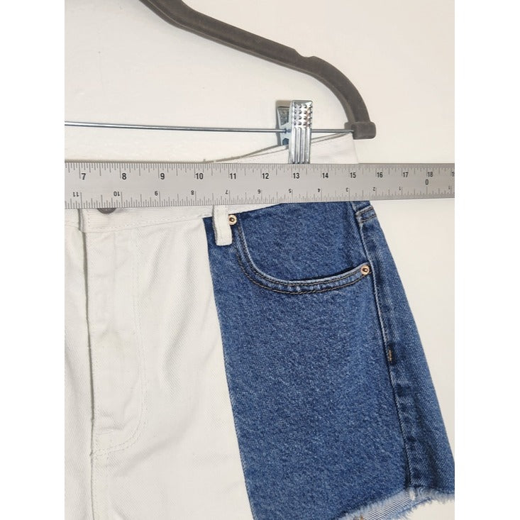 PacSun Two-Tone White and Blue Denim High Rise Festival Shorts Size 29