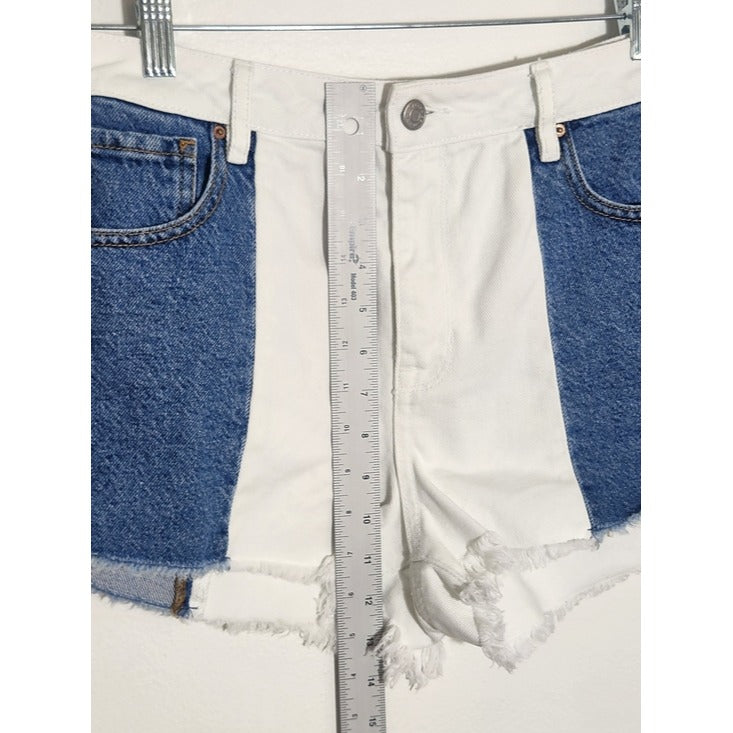 PacSun Two-Tone White and Blue Denim High Rise Festival Shorts Size 29