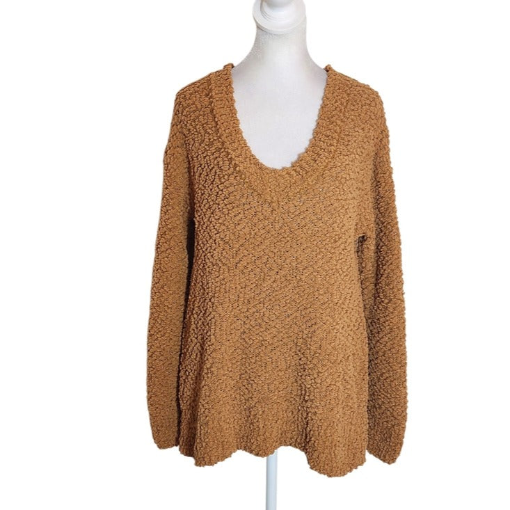 Zenana Brown Popcorn Knit Textured V Neck Sweater Size Small