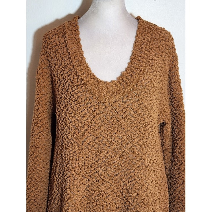 Zenana Brown Popcorn Knit Textured V Neck Sweater Size Small
