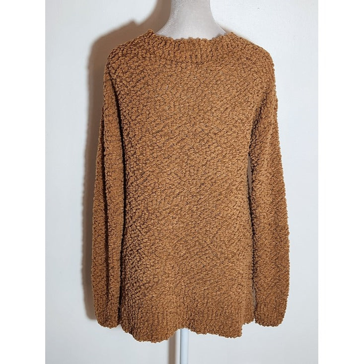 Zenana Brown Popcorn Knit Textured V Neck Sweater Size Small