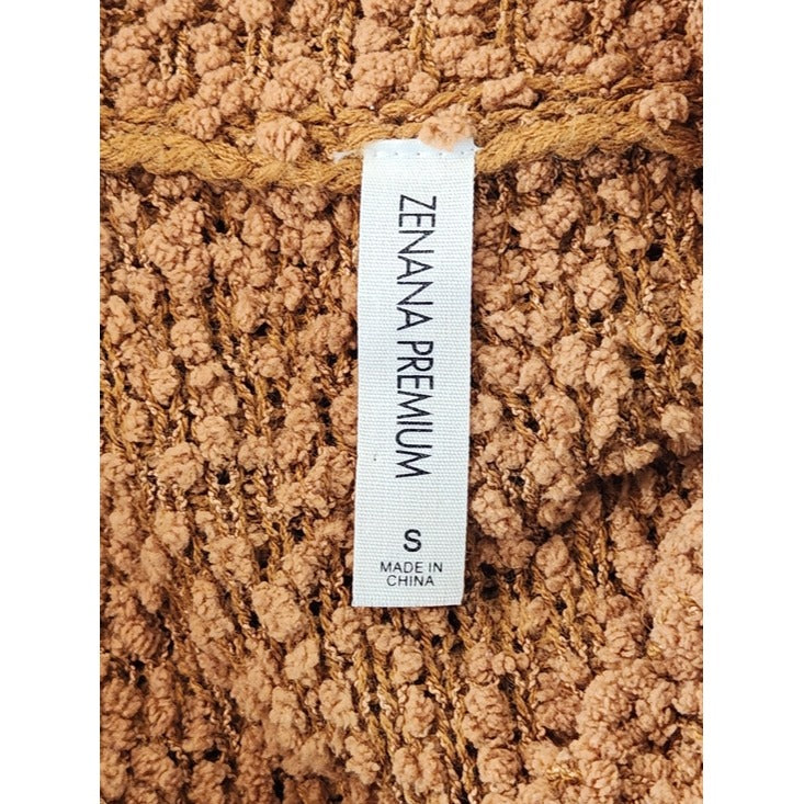 Zenana Brown Popcorn Knit Textured V Neck Sweater Size Small