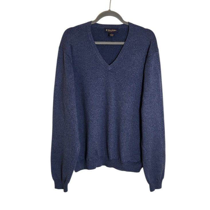 Brooks Brothers Heather Blue Merino Wool Blend V-Neck Sweater Size Large
