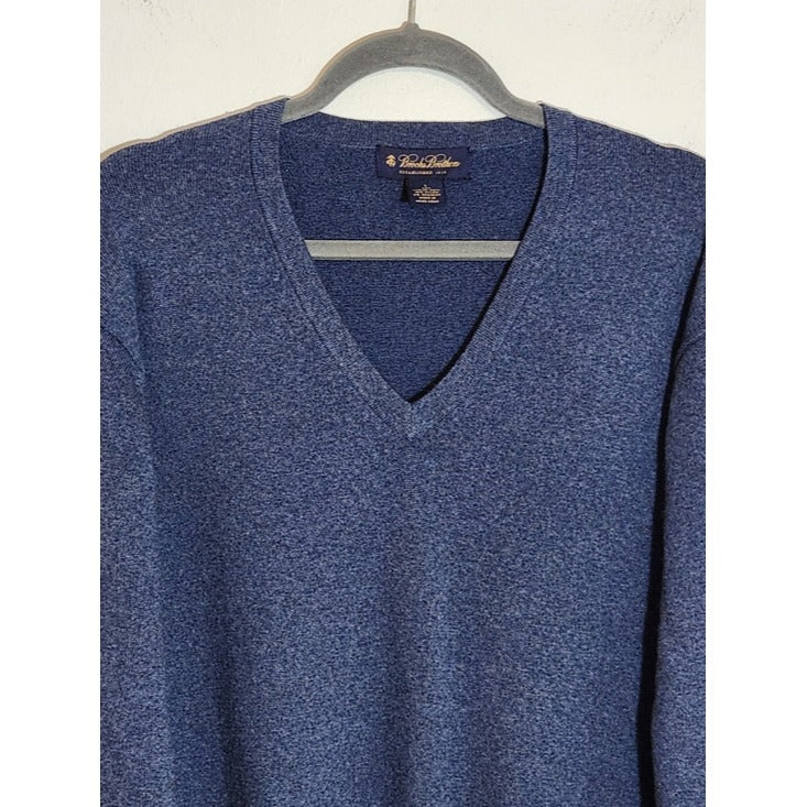 Brooks Brothers Heather Blue Merino Wool Blend V-Neck Sweater Size Large