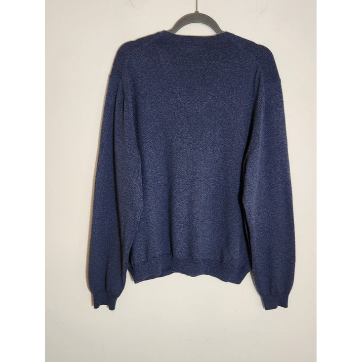 Brooks Brothers Heather Blue Merino Wool Blend V-Neck Sweater Size Large
