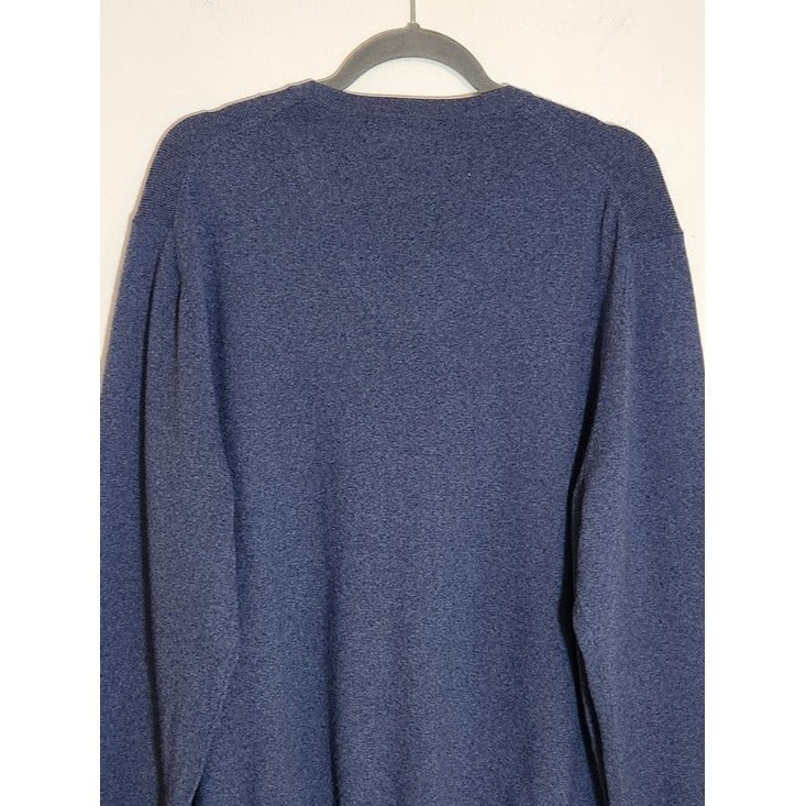 Brooks Brothers Heather Blue Merino Wool Blend V-Neck Sweater Size Large