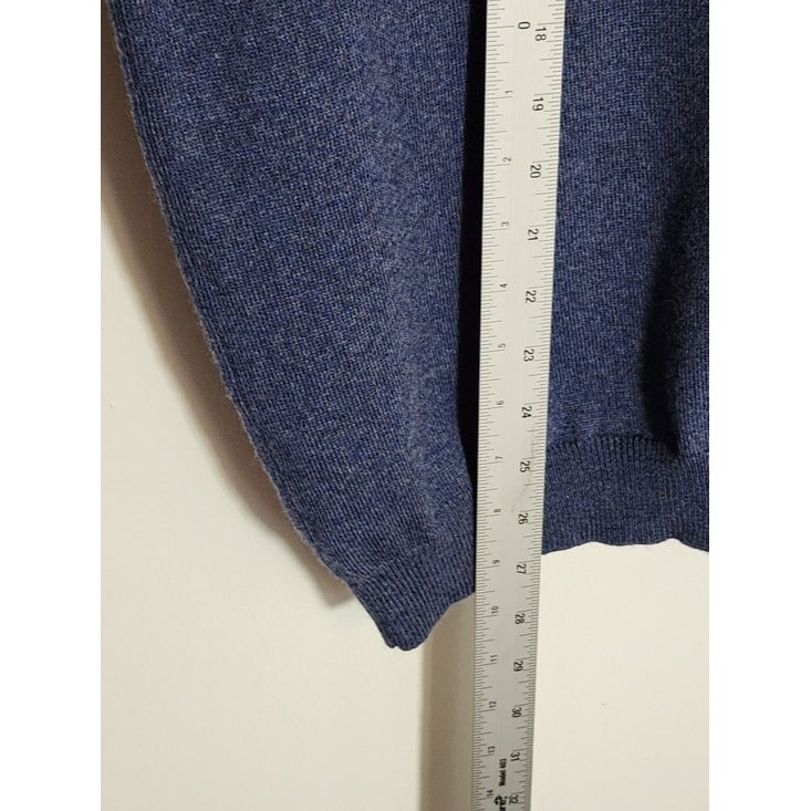 Brooks Brothers Heather Blue Merino Wool Blend V-Neck Sweater Size Large