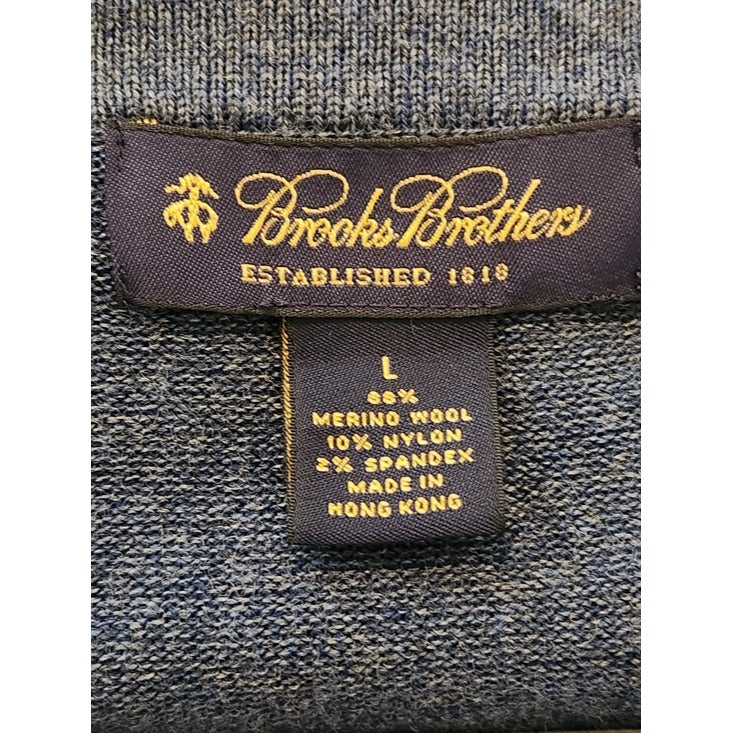 Brooks Brothers Heather Blue Merino Wool Blend V-Neck Sweater Size Large