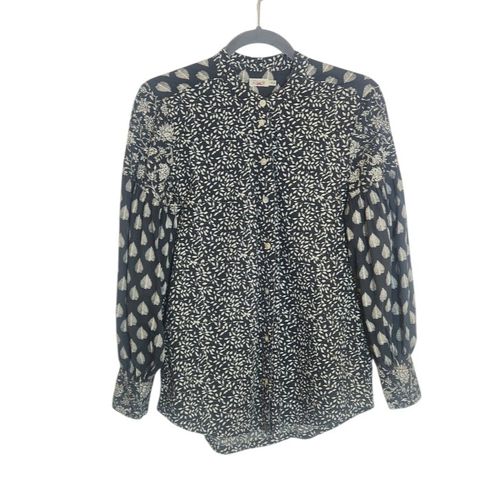 Faherty Black and Cream Patchwork Print Button Down Shirt Size XS
