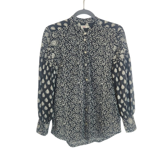 Faherty Black and Cream Patchwork Print Button Down Shirt Size XS