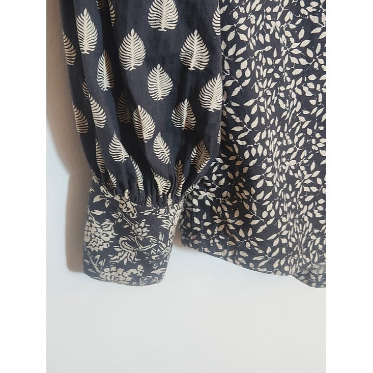 Faherty Black and Cream Patchwork Print Button Down Shirt Size XS