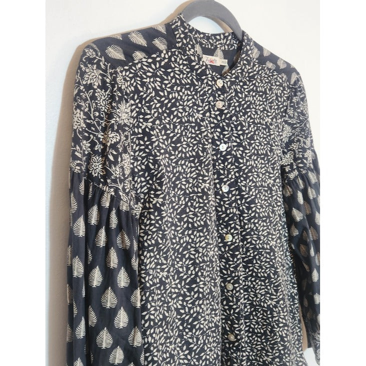 Faherty Black and Cream Patchwork Print Button Down Shirt Size XS