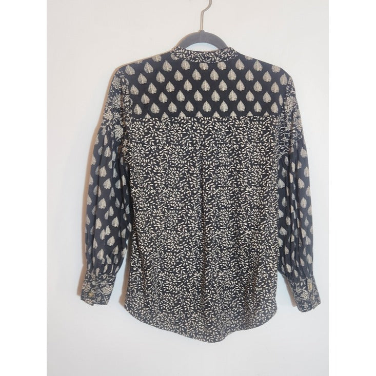 Faherty Black and Cream Patchwork Print Button Down Shirt Size XS