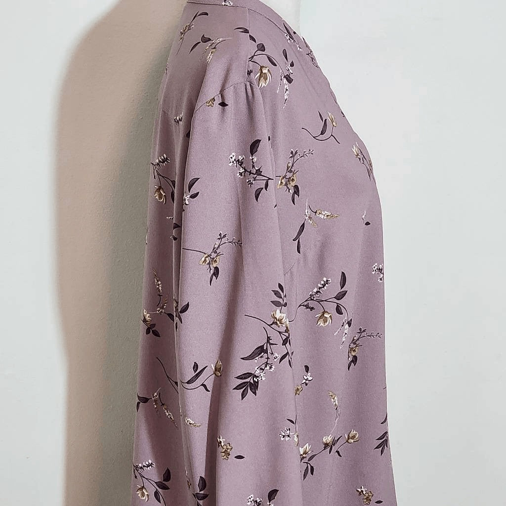 Hilary Radley Light Purple Floral Blouse Size Medium Mauve Floral Top