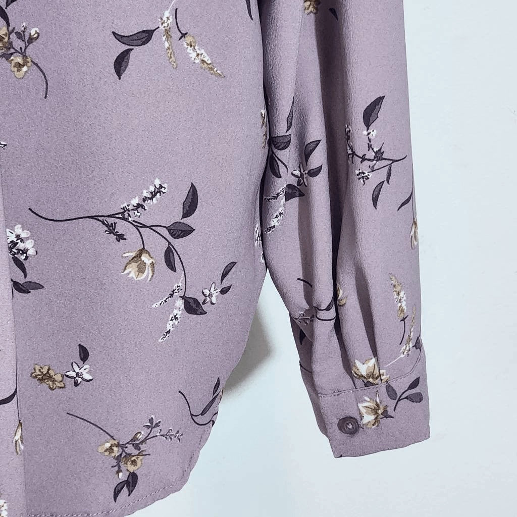 Hilary Radley Light Purple Floral Blouse Size Medium Mauve Floral Top