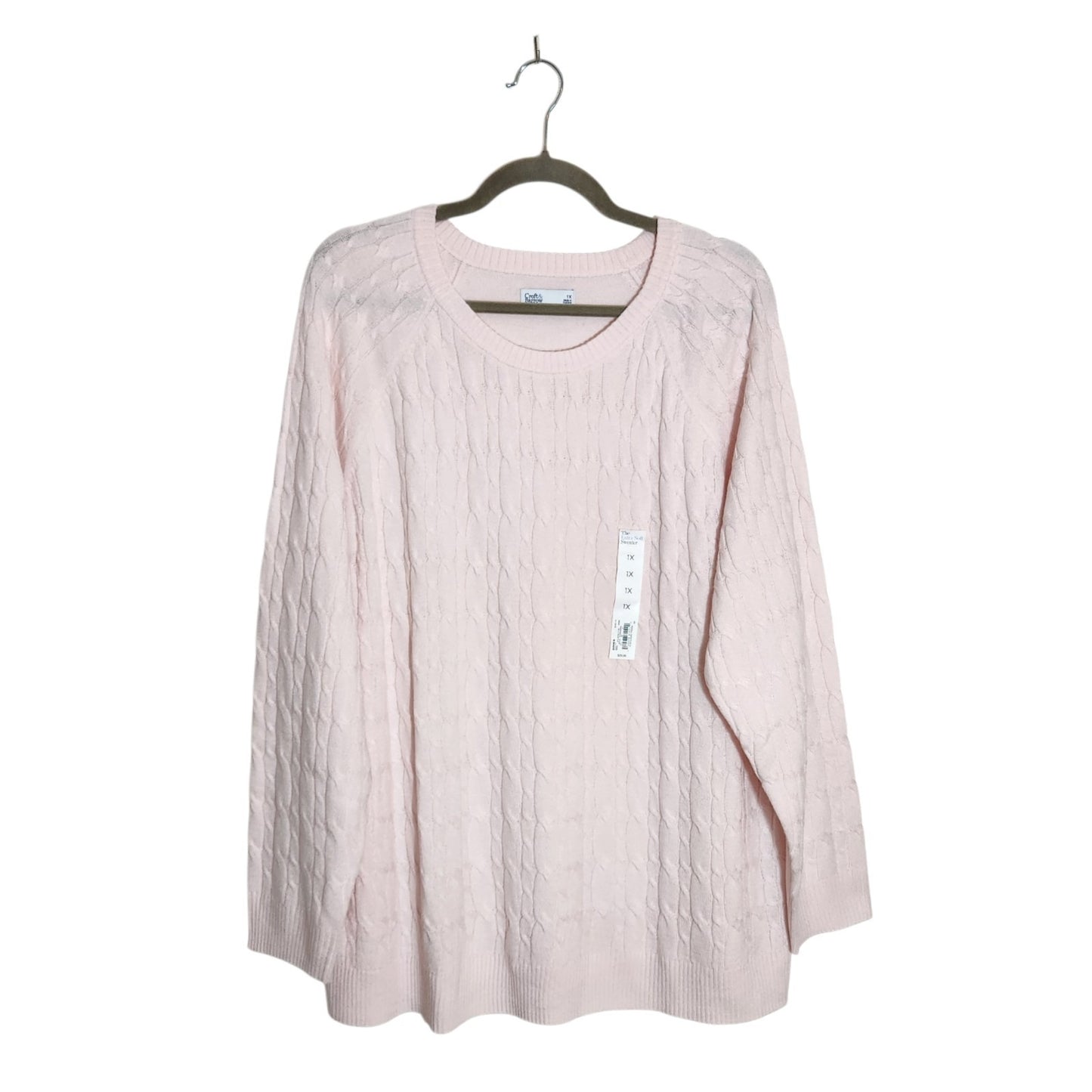 Croft & Barrow Light Pink Cable Knit Sweater Size 1X NWOT