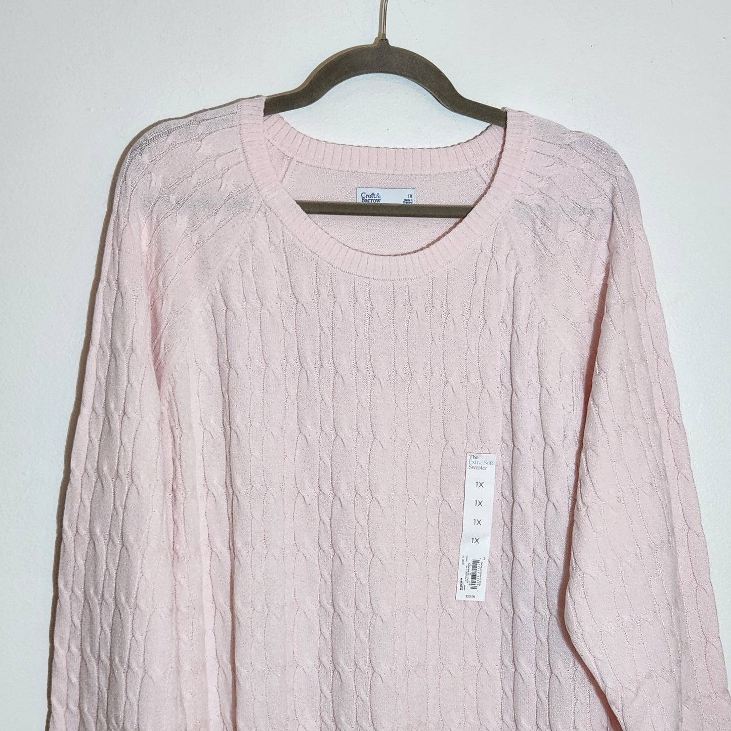 Croft & Barrow Light Pink Cable Knit Sweater Size 1X NWOT