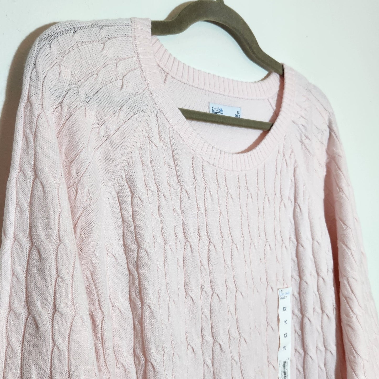Croft & Barrow Light Pink Cable Knit Sweater Size 1X NWOT