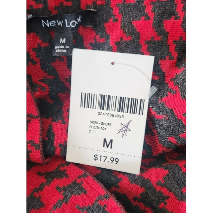 New Look Red and Gray Houndstooth Knit Skater Mini Skirt Size Medium NWOT