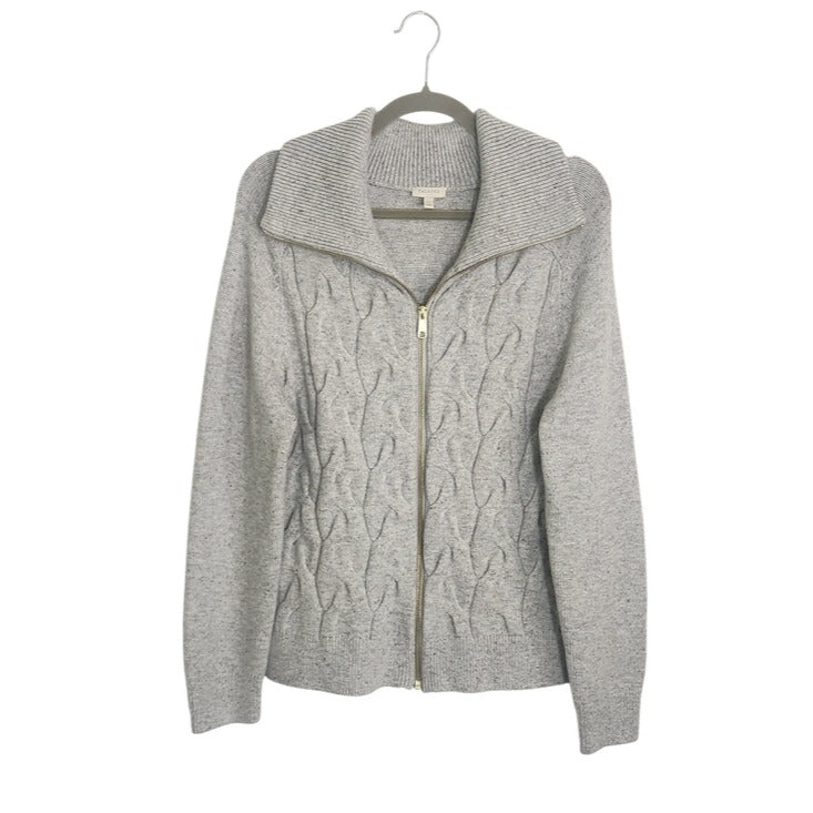 Talbots Gray Cable Knit Zip Up Cardigan Sweater Size Large
