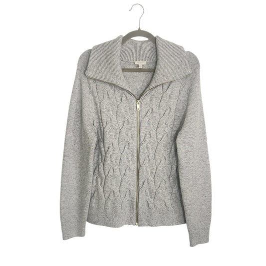 Talbots Gray Cable Knit Zip Up Cardigan Sweater Size Large