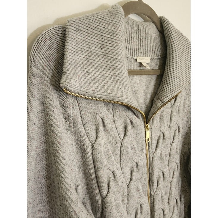 Talbots Gray Cable Knit Zip Up Cardigan Sweater Size Large