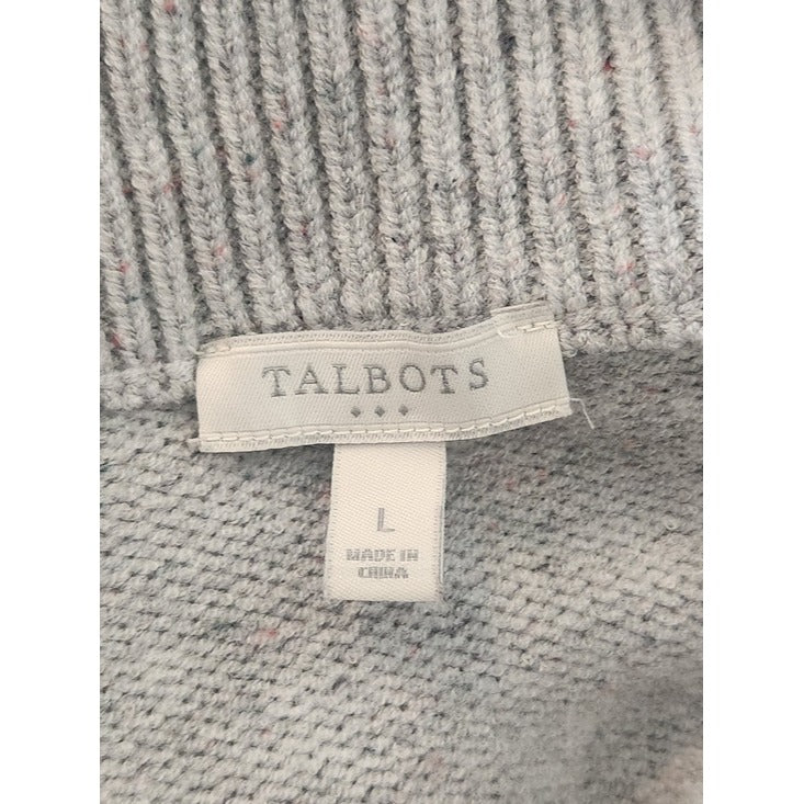 Talbots Gray Cable Knit Zip Up Cardigan Sweater Size Large