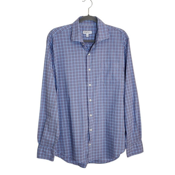 Peter Millar Blue Plaid Button Down Shirt Size Large