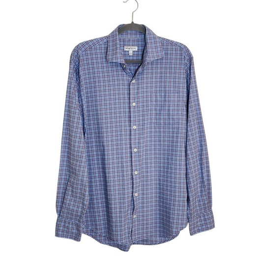 Peter Millar Blue Plaid Button Down Shirt Size Large