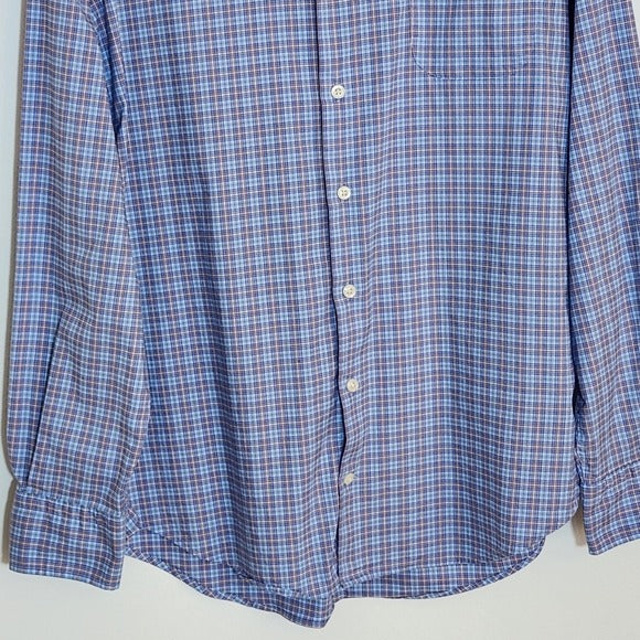 Peter Millar Blue Plaid Button Down Shirt Size Large
