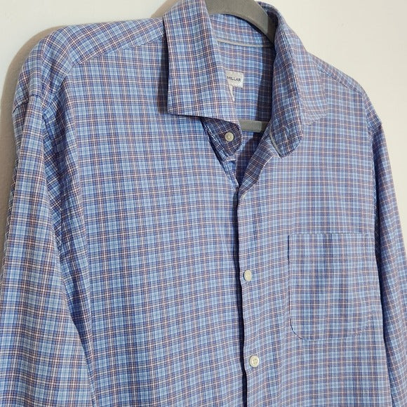 Peter Millar Blue Plaid Button Down Shirt Size Large