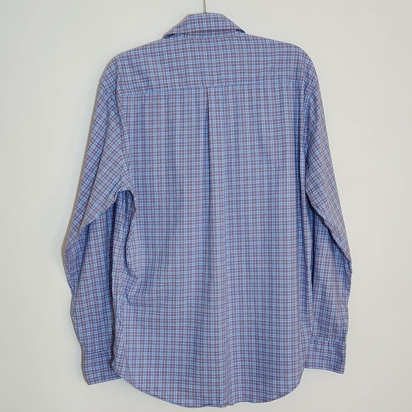 Peter Millar Blue Plaid Button Down Shirt Size Large