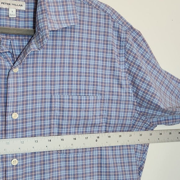 Peter Millar Blue Plaid Button Down Shirt Size Large