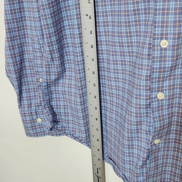 Peter Millar Blue Plaid Button Down Shirt Size Large