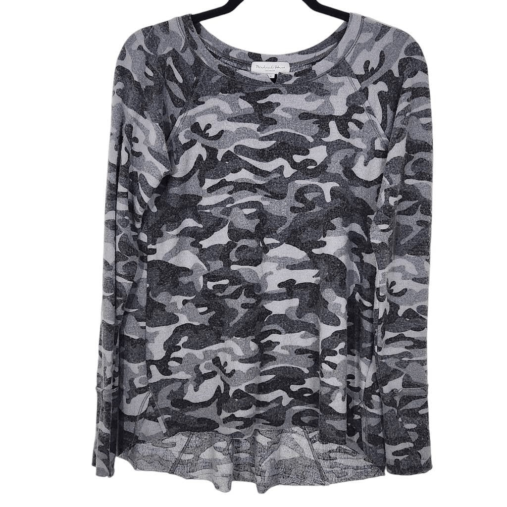 Michael Stars Gray Camo Knit Top Size Small Camouflage Long-sleeve Soft Knit Top
