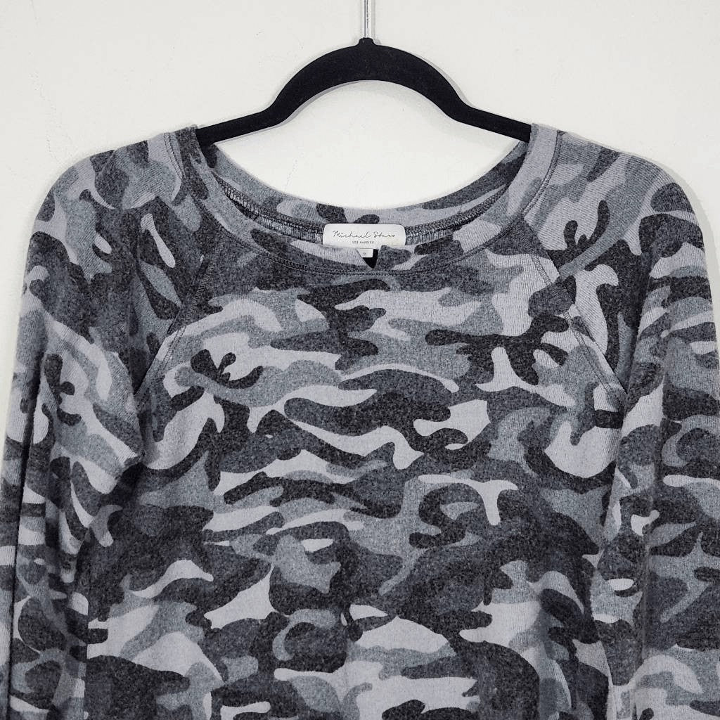 Michael Stars Gray Camo Knit Top Size Small Camouflage Long-sleeve Soft Knit Top
