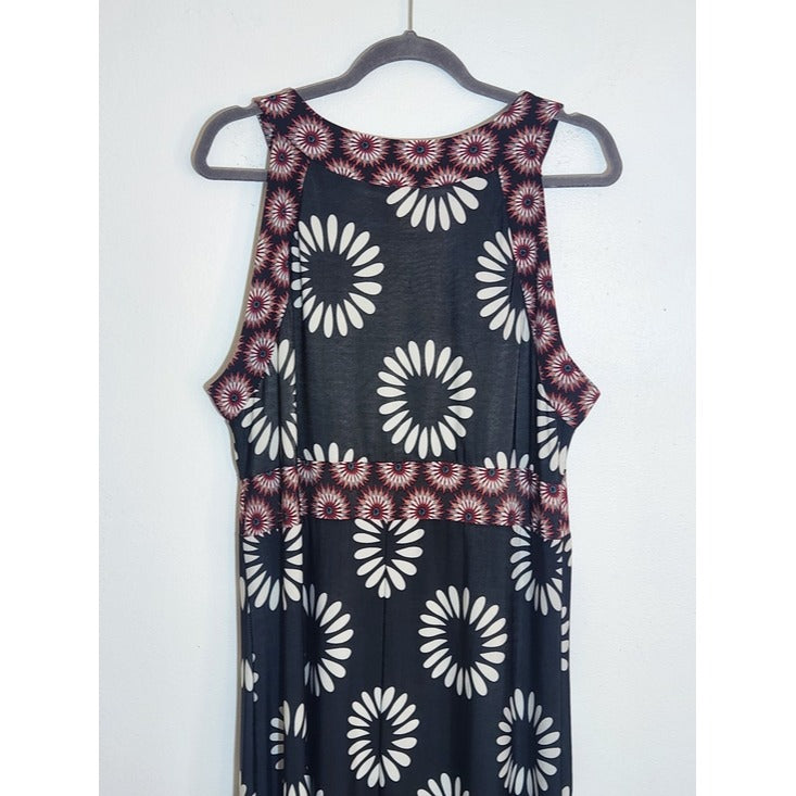 Maria Gabrielle Sleeveless Black and White Boho Print Maxi Dress Size 1X